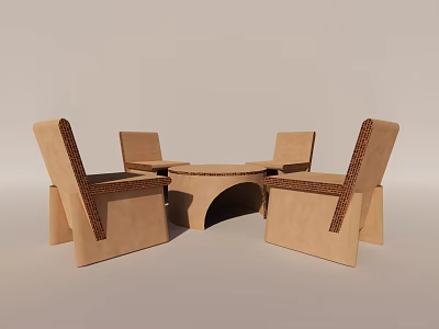 Modern Beige Round Dining Table With Four Upholstered Chairs And Sturdy Base 3d model