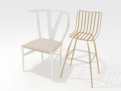 Modern White and Gold Leisure Chairs with V Shaped Backrest and Slatted High Leg Design 3d model