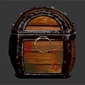 Vintage Wooden Treasure Chest With Metal Straps Lock And Rustic Wood Grain Design