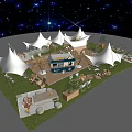 Garden Landscape With Illuminated Trees Starry Ceiling Tent And Outdoor Seating