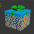 Colorful Patterned Gift Box With Blue Lid And Green Bow For Daily Use