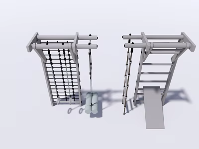 Outdoor Fitness Equipment With Climbing Net Hanging Rings Ladder And Platform 3d model