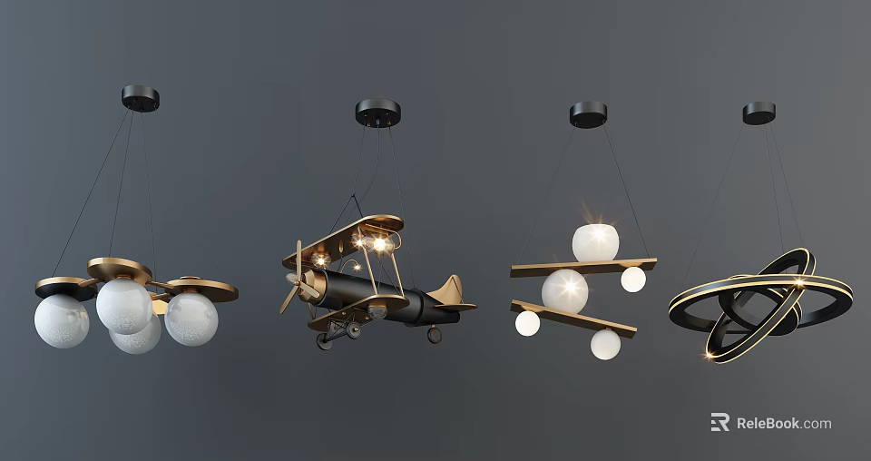 Creative Modern Chandeliers Featuring Airplane Shape Sphere Decorations And Metal Frames 3d model 