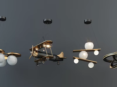 Creative Modern Chandeliers Featuring Airplane Shape Sphere Decorations And Metal Frames 3d model
