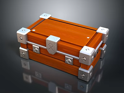 Orange Wooden Chest With Metal Locks Corner Brackets And Shiny Surface 3d model