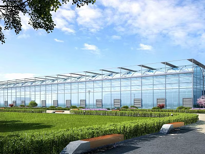Modern Industrial Factory Building With Glass Curtain Walls Metal Roof And Green Surroundings 3d model