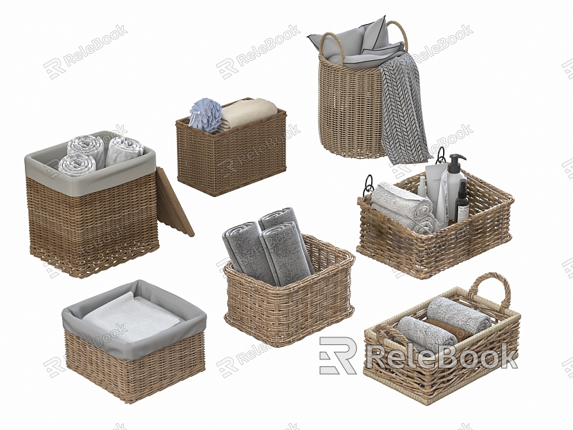 Modern Rattan Storage Basket Bamboo Basket Woven Basket Rattan Woven Dirty Clothes Basket Towel Bath Supplies model