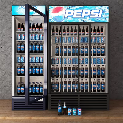Commercial Refrigerator Freezer Filled with Pepsi Bottles Cold Storage 3d model