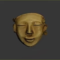 Ancient Golden Mask With Smiling Expression Intricate Facial Features And Decorative Ears