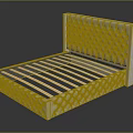 White Tufted Headboard Bed Frame With Wooden Slat Base And Striped Design