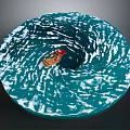 Blue Whirlpool Water Waves With Small Boat In Center And Red Object