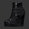 Stylish Leather High Heel Boots With Thick Sole Metal Chain Detail And Wedge Design