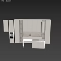 Modern Minimalist Kitchen Interior With White Cabinets Island Counter Marble Backsplash And Built In Ovens