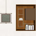 Modern Brown Wooden Bookshelf With Glass Shelves Holding Stacked Books And Decorative Sculpture