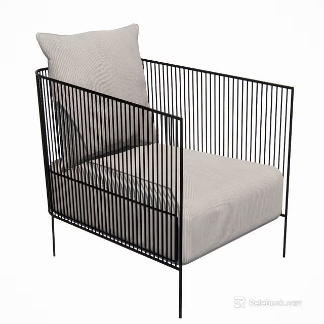 Modern Single Sofa with Black Metal Frame Light Fabric Cushion and Backrest 3d model