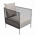 Modern Single Sofa with Black Metal Frame Light Fabric Cushion and Backrest 3d model