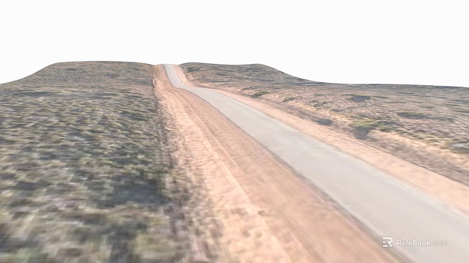 Scenic Desert Road Stretching Through Sandy Terrain With Low Vegetation Into Distance 3d model 