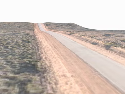 Scenic Desert Road Stretching Through Sandy Terrain With Low Vegetation Into Distance 3d model