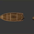 Small Traditional Wooden Boat with Rowing Oars and Classic Structure