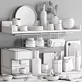 Kitchen Decorative Ornaments Set With Wooden Shelf Metal Tins Glass Jars Coffee Machine And Marble Tray
