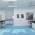 Modern Medical Clinic Interior With Lab Benches Cabinets White Walls And Blue Flooring