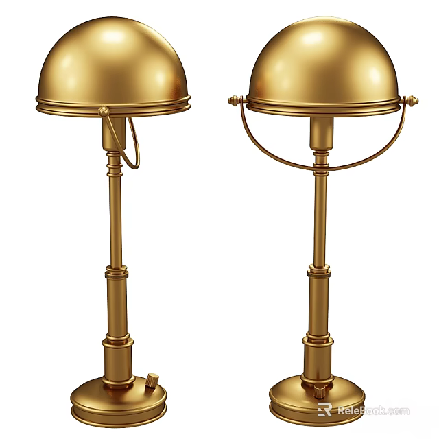 Two Golden Classic Table Lamps With Dome Shaped Shades And Metal Bases 3d model 