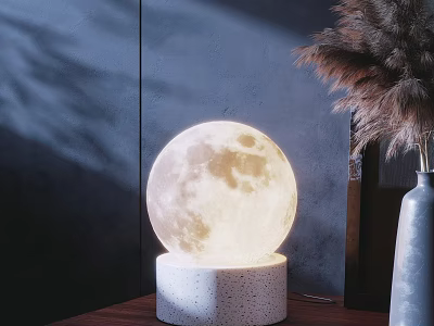 Moon Shaped Table Lamp With Concrete Base Illuminated Soft Light For Modern Room Decor 3d model