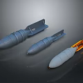 Three Military Grade Metallic Bombs with Blue and Orange Cylindrical Bodies