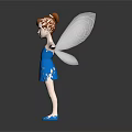 3D Fairy Character With Blue Dress Brown Hair And White Wings Standing