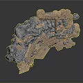 Miniature Rocky Sandy Terrain With Wooden Bridge And Small Hut Structures