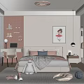 Cozy Children's Room Interior With Bed Pillows Stuffed Toys Decorative Painting And Shelves
