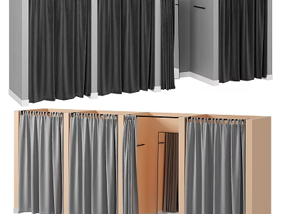 Gray And Black Curtain Installations With Soft Fabric For Various Modern Room Interiors 3d model
