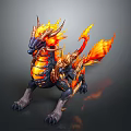 Mythical Dragon Creature With Fiery Flames And Golden Ornaments 3D Rendering