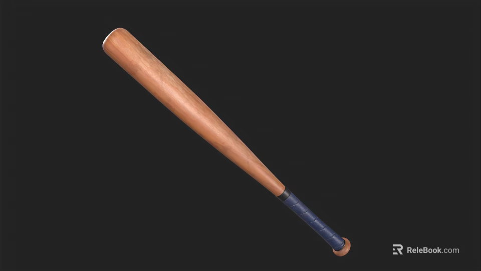 Premium Wooden Baseball Bat Sports Equipment With Blue Grip Handle 3d model 
