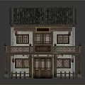 Ancient Chinese Traditional Building Featuring Two Story Tile Roof Wooden Balcony And Red Lanterns