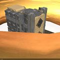 Architectural Structure With Gray Stone Walls Golden Frames Diamond Windows And Flat Roof