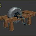Hand Operated Grinding Wheel Tool with Wooden Workbench and Crank Handle
