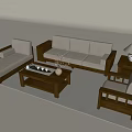 Minimalist Sofa Coffee Table Set With Wooden Frame Light Cushions And Side Table Lamp 3d model