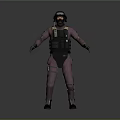 Character In Pink Uniform Wearing Helmet Goggles Black Bulletproof Vest Green Gloves And Black Boots