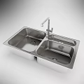 Stainless Steel Double Bowl Kitchen Sink With Modern Faucet Design