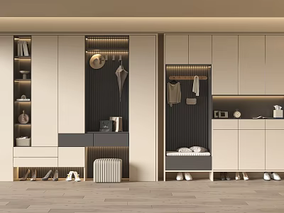 Modern Minimalist Shoe Cabinet With Storage Drawers Hanging Area And LED Lighting For Home Entryway 3d model