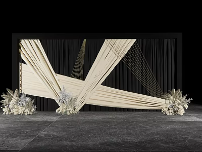 Artistic Floral Art Installation With White Flowers Geometric Drapery And Black Backdrop 3d model