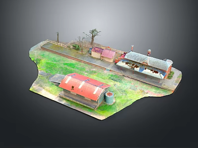 Detailed Miniature Landscape Model With Red Roof Buildings Train Tracks And Trees 3d model
