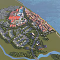 Aerial Planning of Coastal Residential Area With Buildings Roads Green Spaces and Waterfront