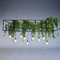 Modern Hanging Chandelier With Black Frame Green Vines And Light Bulbs