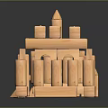 Creative Wooden Blocks Built Architecture Model With Arched Columns And Tower Structure 3d model