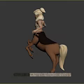 Game and Movie Female Centaur Character with Blonde Hair and Brown Outfit on Marble Base