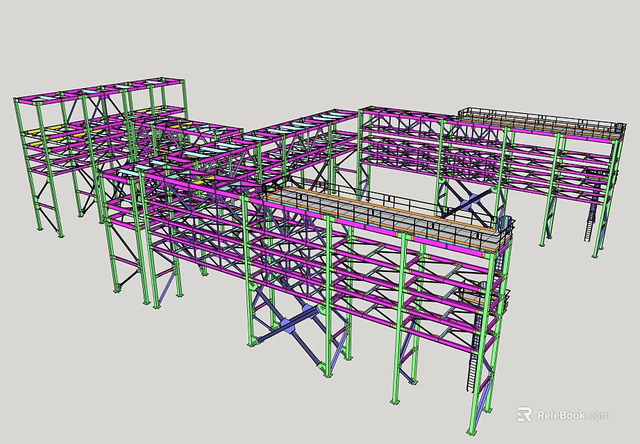 Outdoor Pergola Steel Structure With Cross Beams And Support Columns Framework 3d model