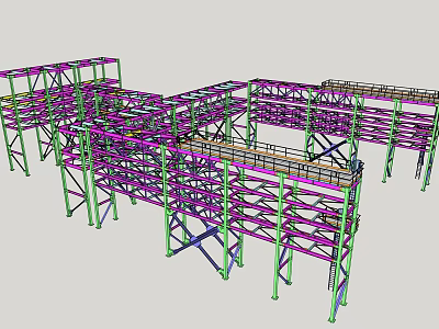 Outdoor Pergola Steel Structure With Cross Beams And Support Columns Framework 3d model