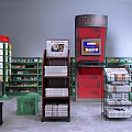 Multi Colored Display Shelves With Stacked Newspapers In Retail Space 3d model